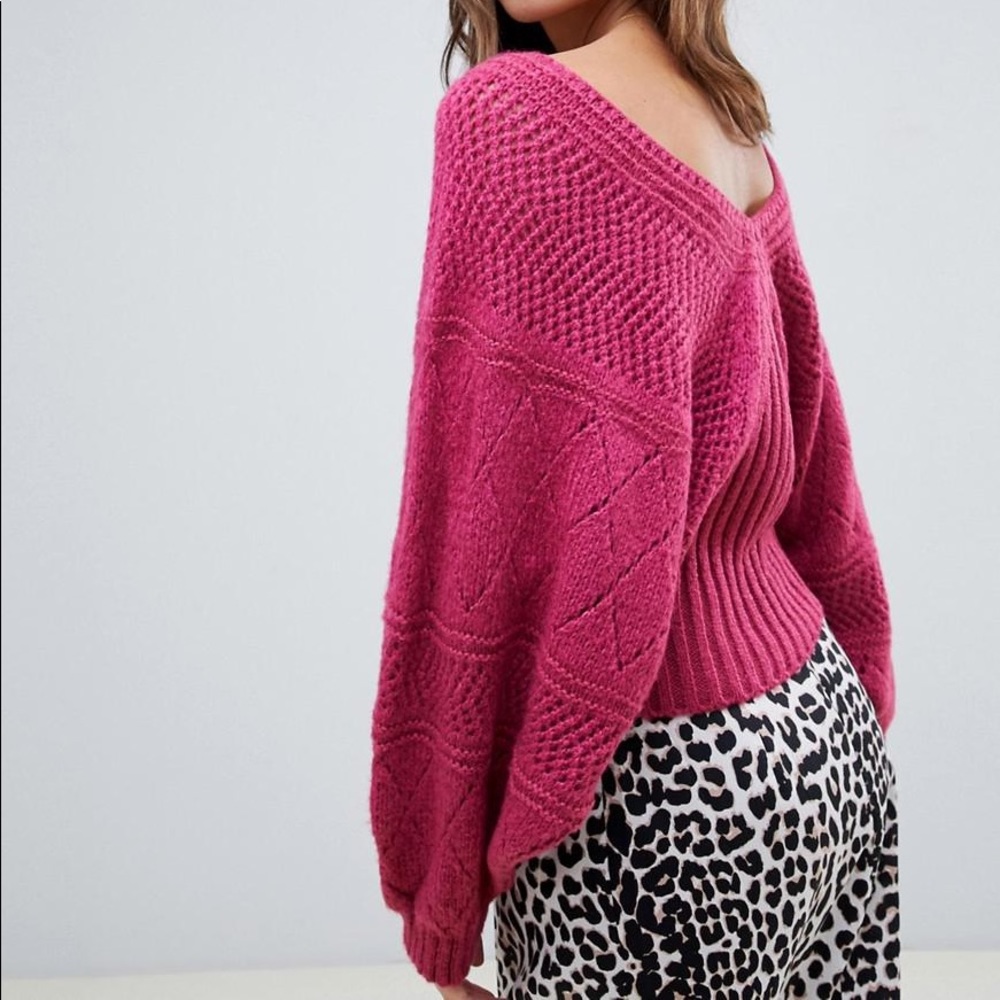 🍇 ASOS Knit V-Neck Sweater in Raspberry - Picture 2 of 8